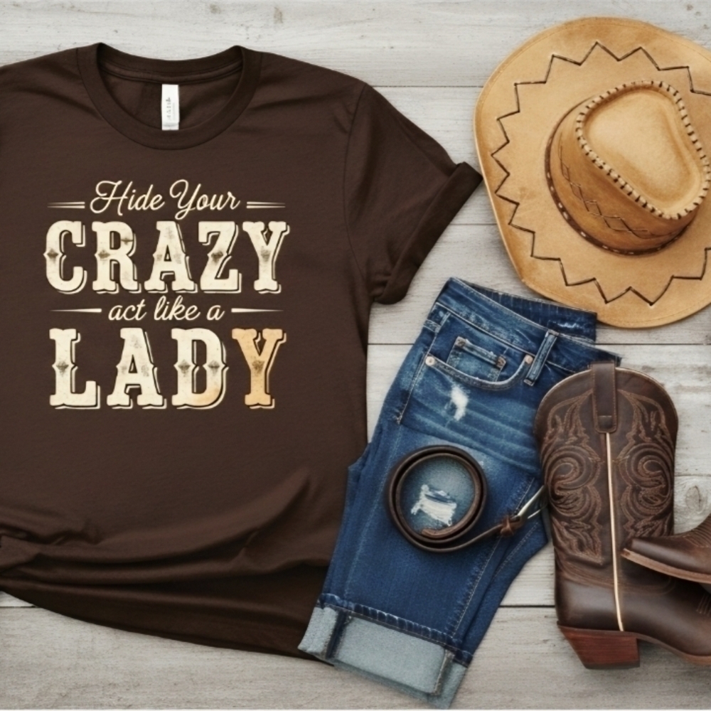 Hide Your Crazy Act Like a Lady Tee • Funny Women’s Graphic T‑Shirt • Southern